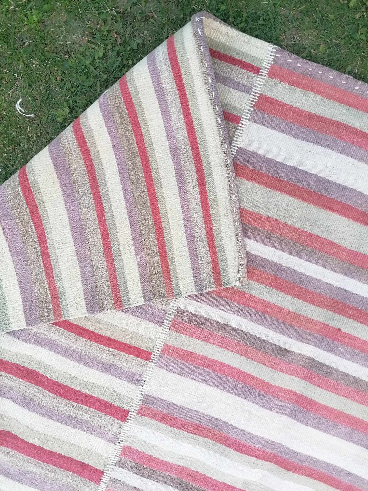 7 x 9 Handmade flatweave kilim rug stripe wool rug, woven rug, pastel turkish kilim, muted flat_weaving rug