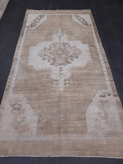 Neutral VINTAGE RUG 4.6 X 10 TURKISH Neutral Fiber Rug Natural Wool Antique Rug Distressed Vintage Rug Dye Free Rug Hand Made Rug Kars Rug