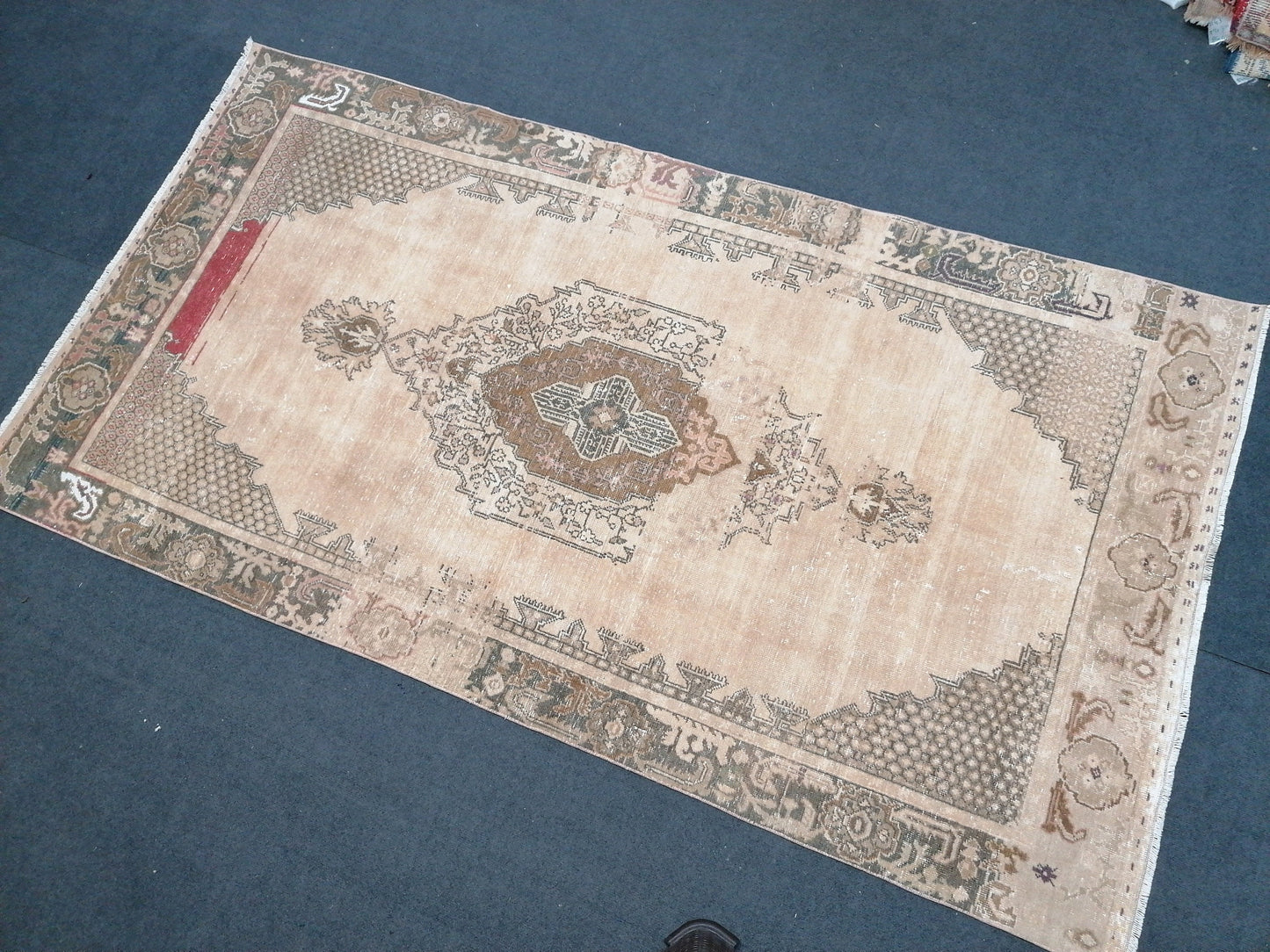 Vintage rustic wool rug 4'3x8 handmade turkish rug, natural living room rug,