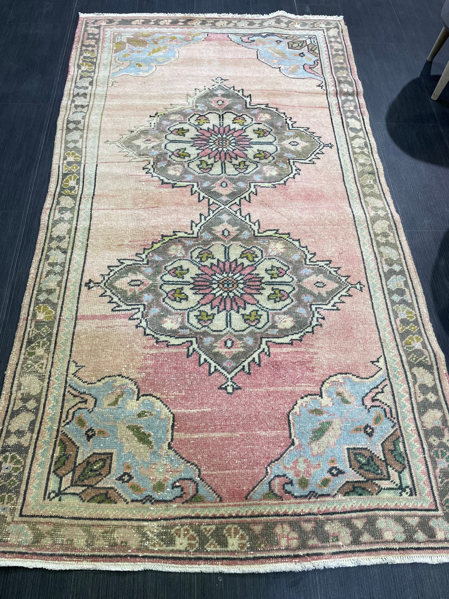 Antique Rug, Vintage 3.8 x 6.8 Rug, Turkish Wool Rug, Oushak Rug, Hand Knotted Rug, Persian Rug, Handmade Rug