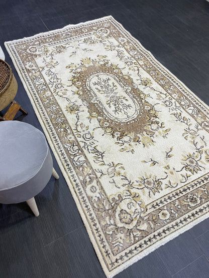 Neutral Rug, Neutral Persian 4 x 7.2 RUG, Oushak Rug, TURKISH Rug, Handknotted Rug, Oriental Rug, Vintage Rug, Handmade Rug, Antique Rug,