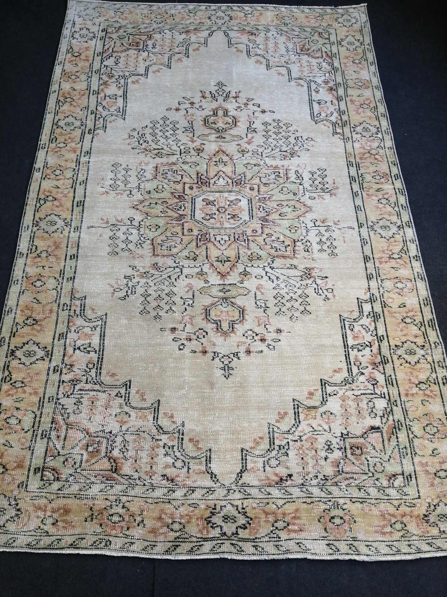 HandMade 6.2 x 10 Rug, Oushak Rug, Rustic Rug, Light Green Rug Hand Knotted Rug Turkish Rug, Farmhouse Rug, Vintage Rug, Wool rug
