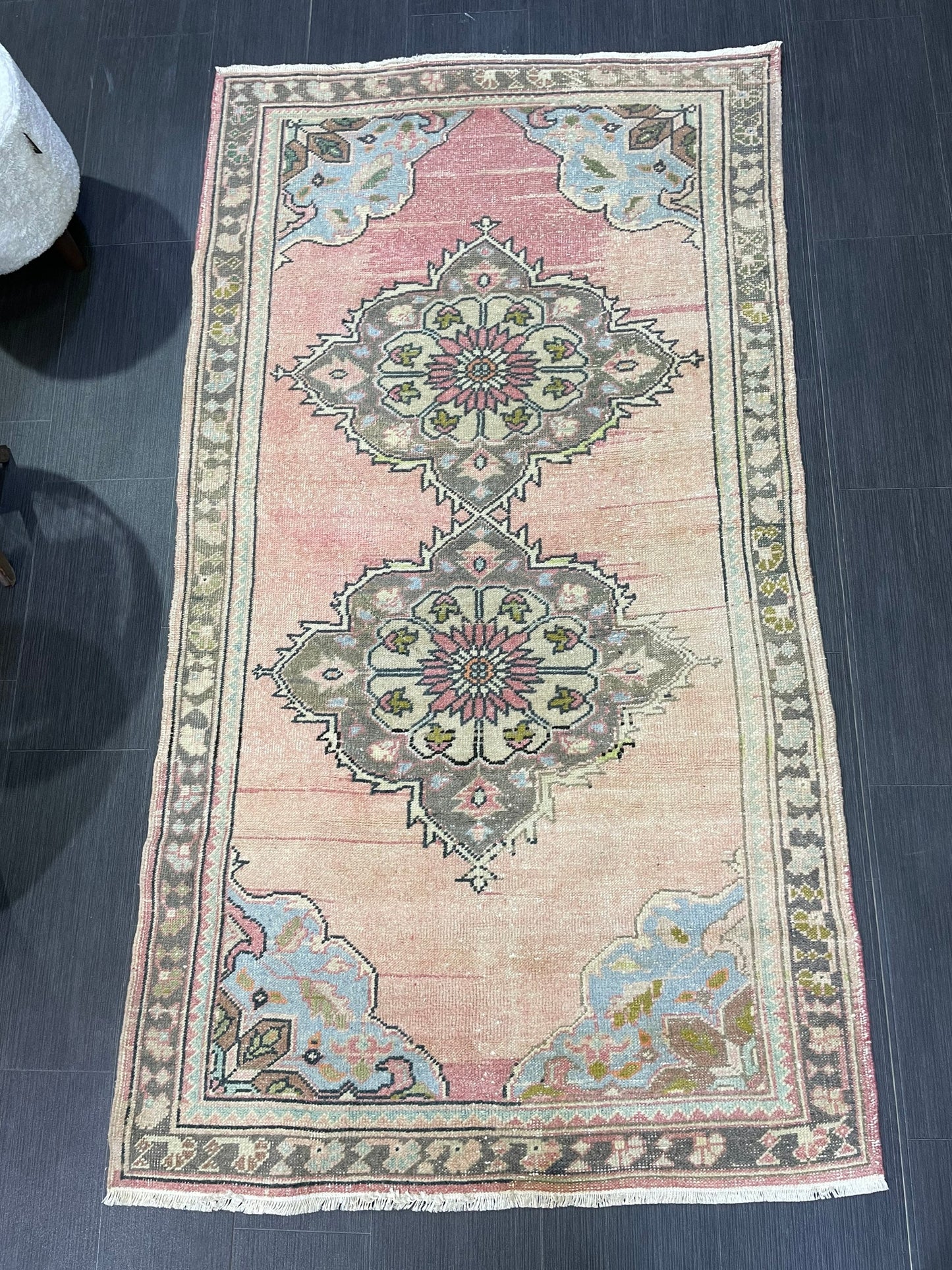 Antique Rug, Vintage 3.8 x 6.8 Rug, Turkish Wool Rug, Oushak Rug, Hand Knotted Rug, Persian Rug, Handmade Rug