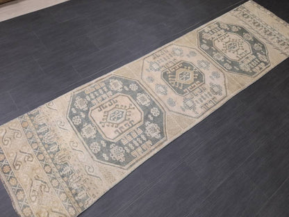 Muted Wool Vintage Runner Rug 2.5 x 9.5 Turkish Runner Rug Vintage Handmade Runner Rug Hallway Runner Rug Kitchen Runner Short Wool Runner