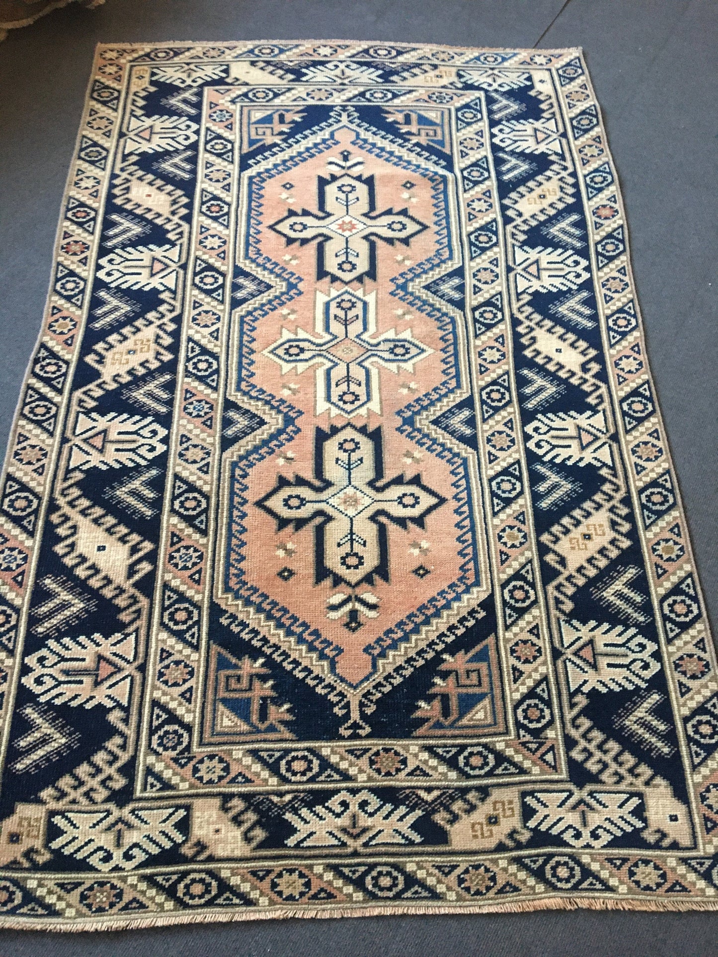 4x6 feet wool blue oushak bathroom floor rug, turkish anatolian large bedroom rug, vintage kitchen area rug, wide dining room rug, muted rug