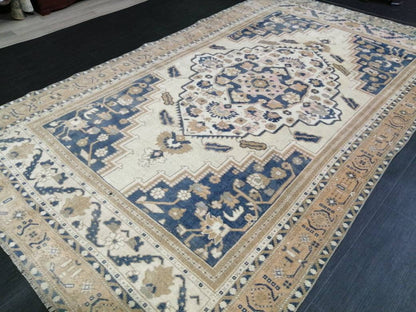 Vintage Oriental RUG 5.5 x 9 Oushak Rug Turkish Vintage Persian Rug Navy Vintage Rug Fine Wool Oushak Rugs Turkish Rug Muted Living room Rug