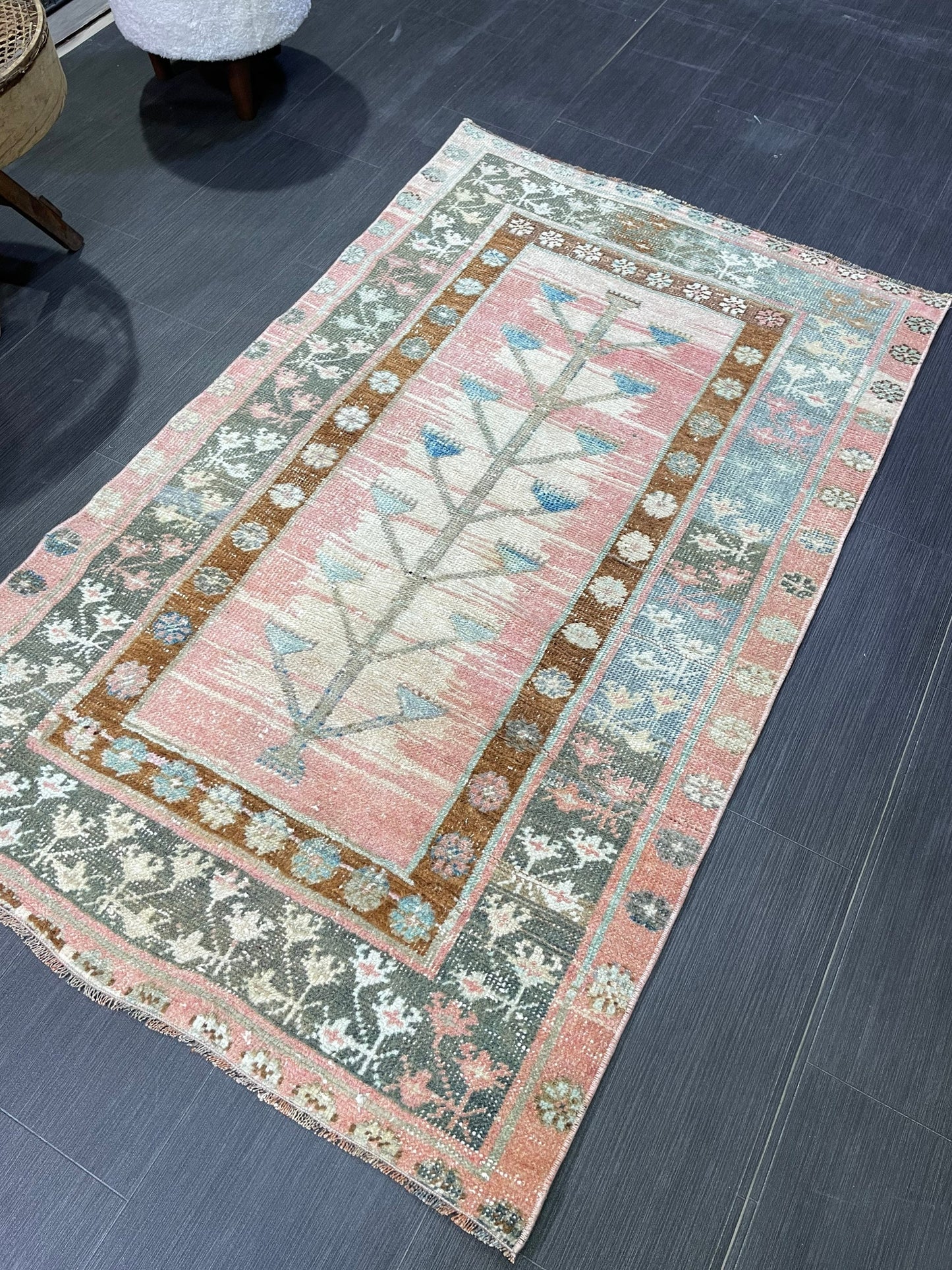 TURKISH Rug, Vintage 3x5 Wool Rug, Oushak Rug, Hand Knotted Rug, Anatolian Rug, Persian 100% Wool Rug, Handmade Rug