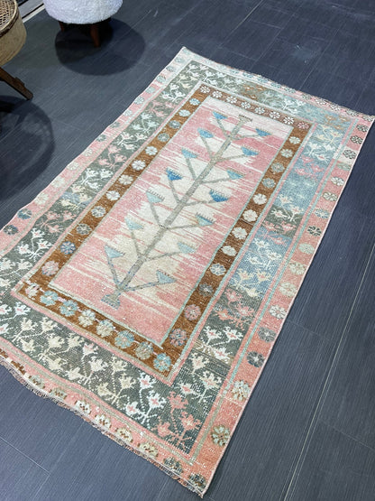 TURKISH Rug, Vintage 3x5 Wool Rug, Oushak Rug, Hand Knotted Rug, Anatolian Rug, Persian 100% Wool Rug, Handmade Rug