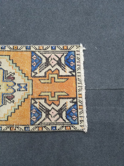 35x18 inches turkish small area rug, vintage mini kitchen rug, oushak bath mat rug, handmade bohemian small rug, small laundry rug, mini rug