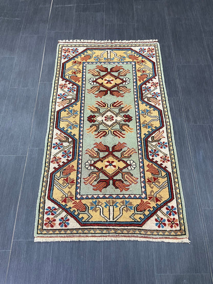 Muted Handmade Rug 2.5 x 4.5 Wool Rug, Oushak Rug, Rustic Rug, Bohemian Rug, Farmhouse Rug, Vintage  Persian Rug