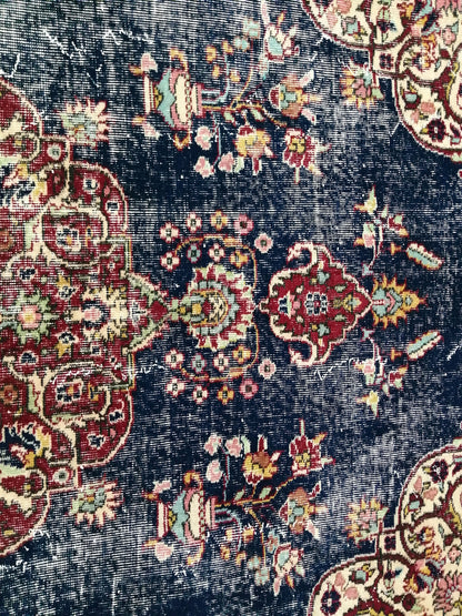 Blue Floral Rug Distressed Vintage Rug 9.9 x 6.9 Vintage Rug Wool Oushak Rug Hand Made Rugs Vintage Turkish Rug