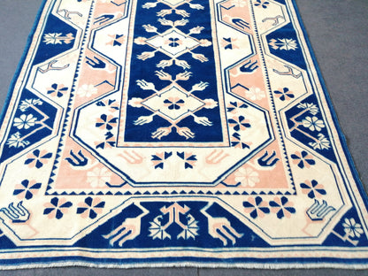 5.3 x 7.8 Vintage Rug, Blue Rug , Oushak Rug, Wool Oushak Rugs, Hand Made Rug, Bohemian Rug, Vintage Turkish Rug, Navy Rug