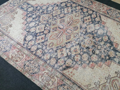 9'7x7  blue oushak rug,vintage runner rug wool hand made rugs vintage blue rug