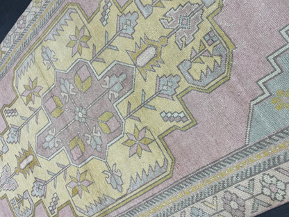 Muted Vintage RUG 4x9 TURKISH Rug Oriental Rug Vintage Oushak Rug Vintage Persian Wool Rug Handmade Rug Vintage Turkish Rug Discounted Rugs