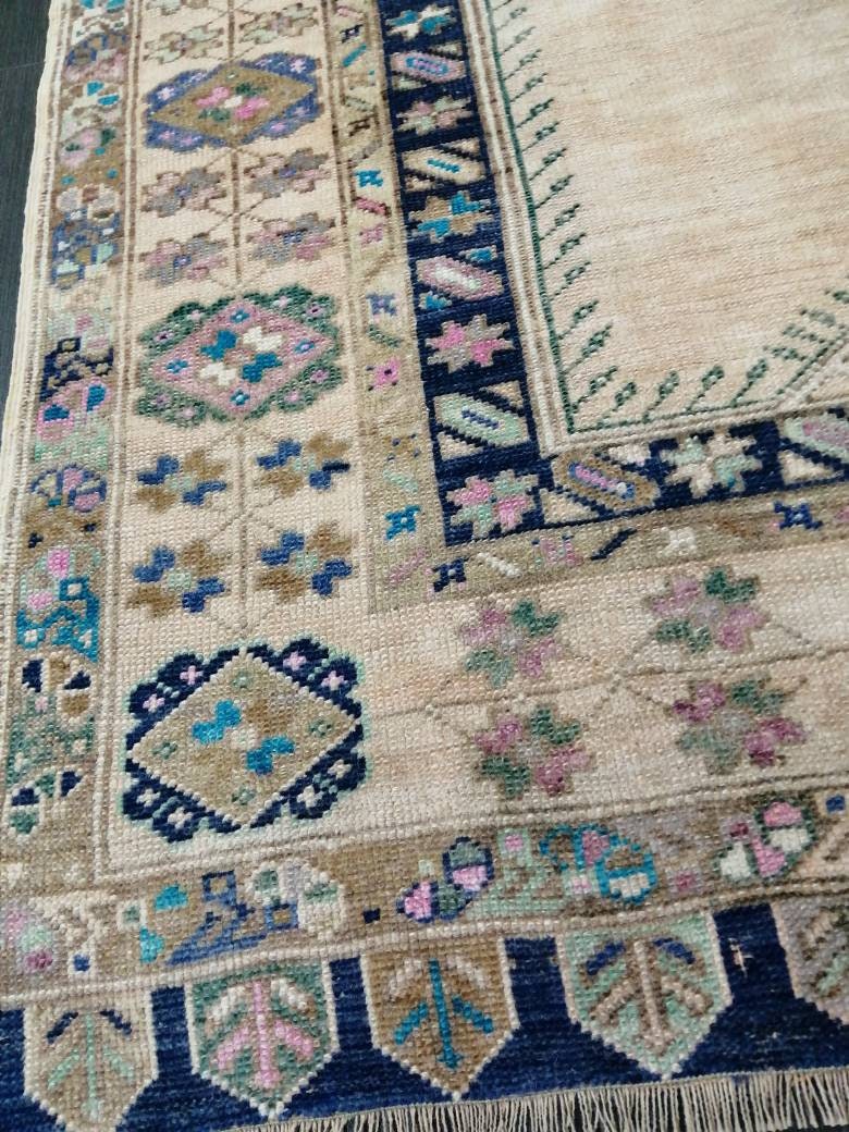 Muted Turkish Vintage Hand Made Rug, 3.7 x 6 Oushak Rug, Rustic Rug, Muted Rug, Vintage Turkish Rug, Farmhouse Rug, Vintage Rug, Wool rug
