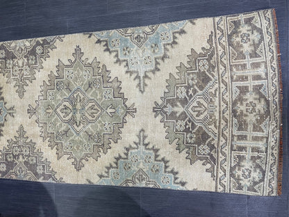 Hand Knotted Runner Rug, Vintage 2.8 x 11.2 Runner Rug,Handmade Short Runner Rug,Bathroom Runner Rug, Antique Runner Rug, Vanity Runner Rug