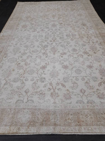 Muted Vintage RUG 6.3 x 10.2 TURKISH Rug Distressed Vintage  Rug Wool Oushak Rug Large Hand Made Rugs Vintage Turkish Rug 6x10