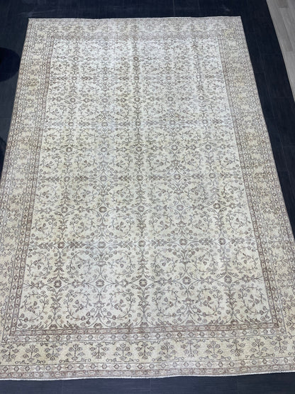 Neutral RUG, TURKISH 6.10 x 10 Rug, Vintage Rug, Natural Wool Oushak Rug, Handmade Persian Rug, Vintage Turkish Rug, Neutral Oriental rug
