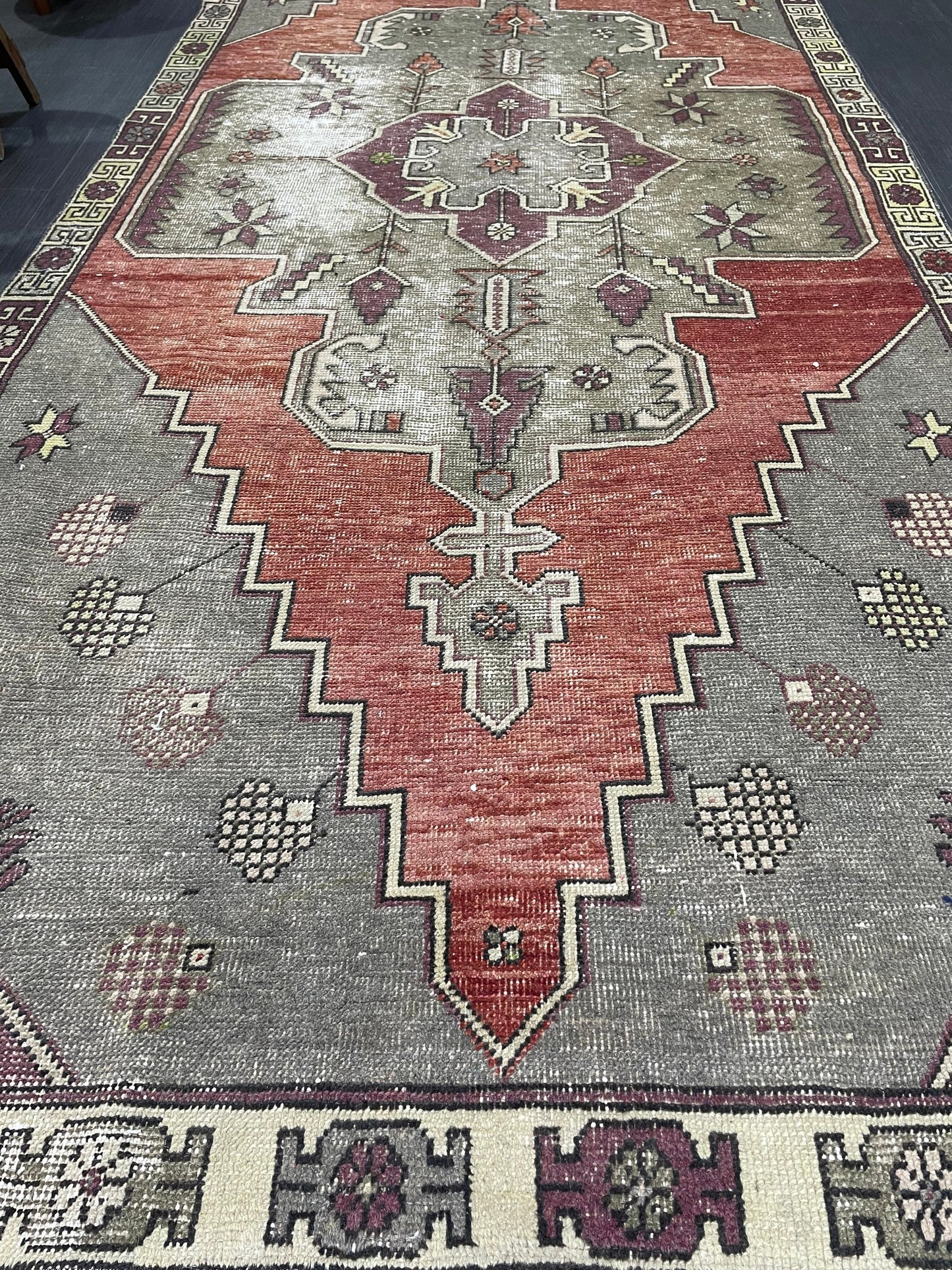 Natural Wool Rug, TURKISH 4.5 x 10.9 Rug, Vintage Turkish Rugs, Anatolian Oushak Rug, Handmade Rug, Vintage Rug, Hand Knotted rug