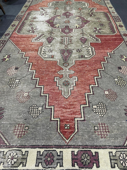 Natural Wool Rug, TURKISH 4.5 x 10.9 Rug, Vintage Turkish Rugs, Anatolian Oushak Rug, Handmade Rug, Vintage Rug, Hand Knotted rug