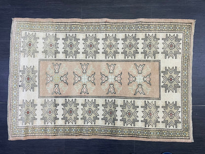 Vintage Oushak 2.10 x 4.3 Rug, Vintage Rug, Wool Muted Hand Knotted Rug, Handmade Rugs Vintage Turkish Rug