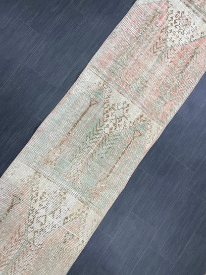 Muted Vintage Runner Rug 2.3 x 13.6 Muted Hallway Runner Rug Kitchen Runner Rug Muted Wool Runner Rug Muted Distressed Turkish Runner