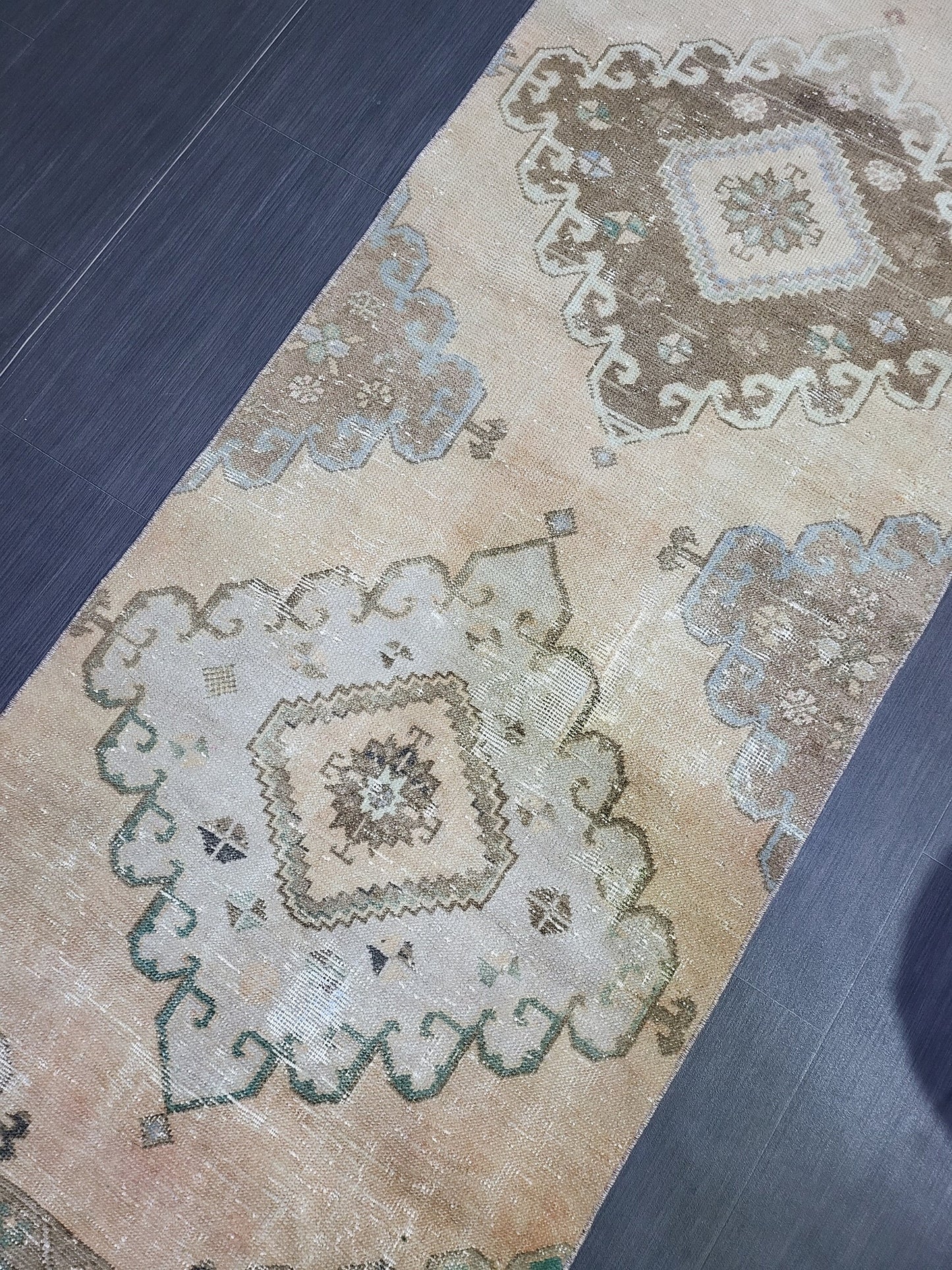 Distressed VINTAGE Rugs, Handmade Runner Rug, Oushak 2.8 x 12.10 Runner Rug, Rustic Runner Rug, Antique Rug, Turkish Rug, Farmhouse Rug,