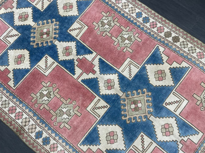 Vintage Blue and Pink Rug 5x8 Vintage Persian Rug Muted Vintage Rug Wool Muted Oushak Rug Hand Made Rugs Vintage Turkish Rug