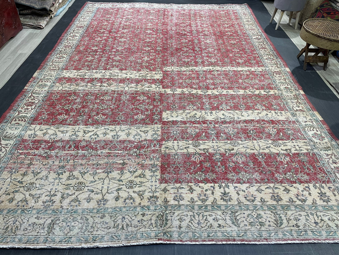 Vintage RUG, TURKISH 8x12 Oushak Rug, Persian Rug, Handmade Large Rug, Wool Antique Rug Hand Knotted Rug,  Floor Art Rug