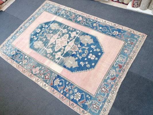 9x6'2 oushak vintage rug, turkish oushak rug rustic unsual tribal rug retro style rug