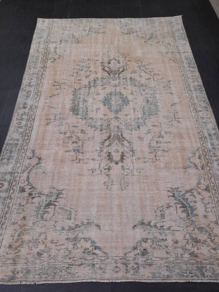 Vintage RUG 6x9.5 TURKISH Oushak Rug Vintage Navy Oriental Rug  Vintage Persian Rug Hand Made Rugs  Turkish Rug Antique Rug Distressed Rug