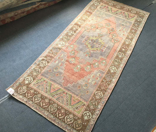 3.6x8 feet faded color vintage hallway rug, wide living room handmade carpet, turkish bedroom area large rug, oushak bathroom gray wool rug