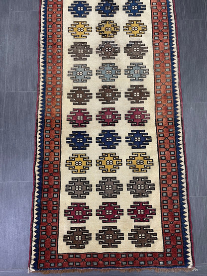 Vintage Runner Rug 2.6 x 11.5, Turkish Runner Rug, Handmade Runner Rug,Hallway Runner Kitchen Runner Rug Wool Runner Rug Oriental Runner Rug