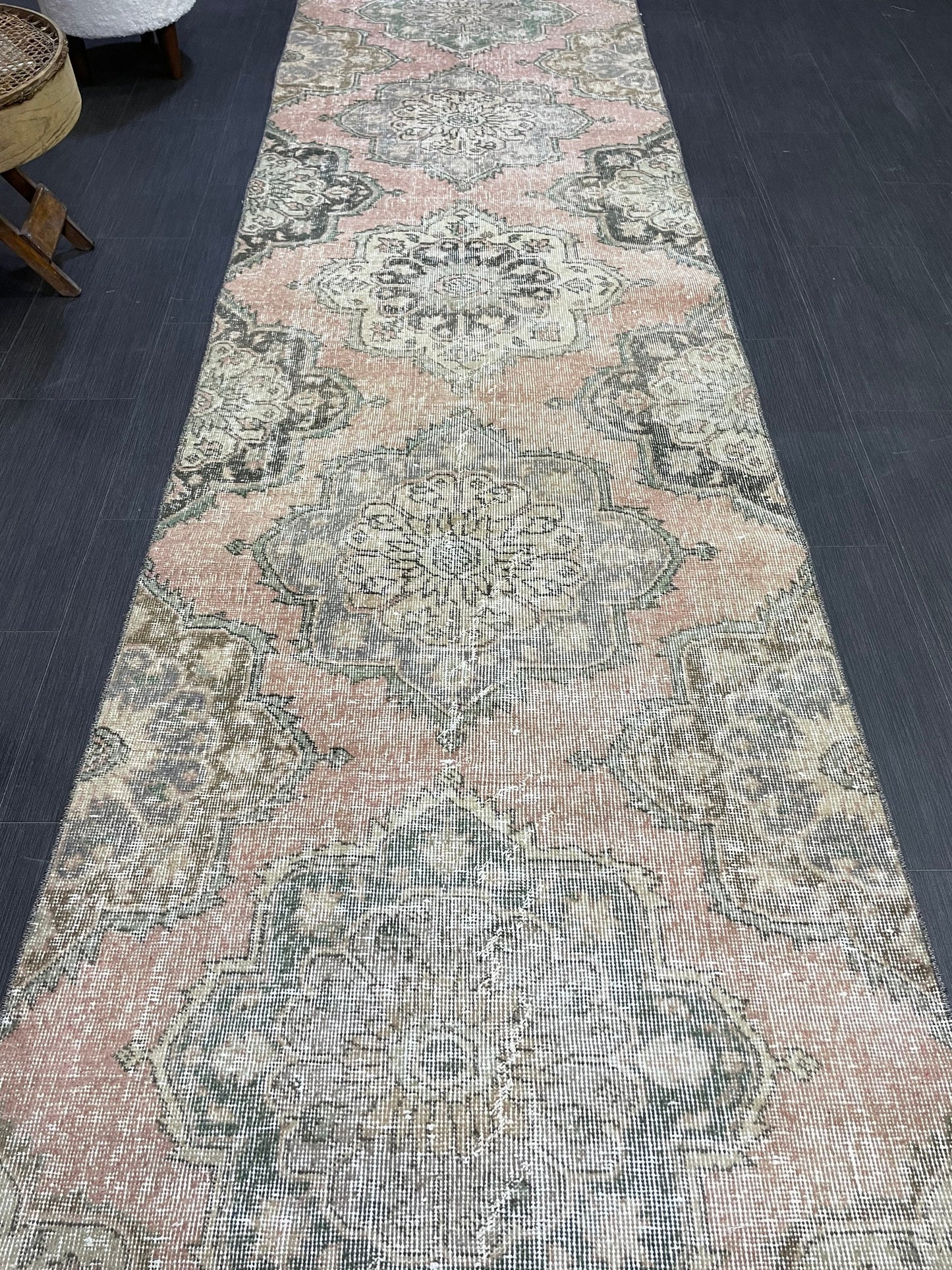 Hand Knotted Runner Rug, Antique  Runner Rug, TURKISH Runner 3 x 12.7, Vintage Runner Rug, Distressed Runner Rug Kitchen Runner