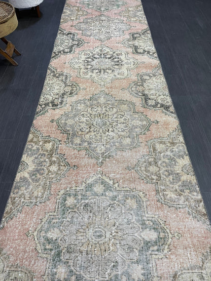 Hand Knotted Runner Rug, Antique  Runner Rug, TURKISH Runner 3 x 12.7, Vintage Runner Rug, Distressed Runner Rug Kitchen Runner
