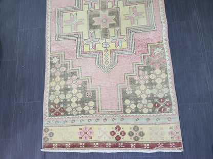 Distressed VINTAGE Rug, Handmade 2.8 x 7.8 Runner Rug, Oushak Rug, Wool Rustic Runner Rug, Antique Runner Rug, Turkish Rug, Short Runner Rug