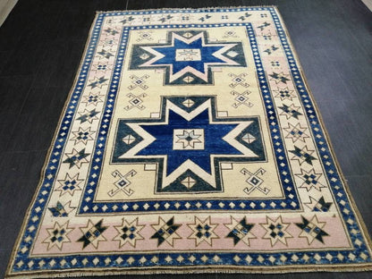 Blue and Pink OUSHAK RUG 6.5 x 4.6 TURKISH Oushak Rug Vintage Oushak Runner Rug Vintage Runner Rug Wool Oushak Rug Hand Made Rug
