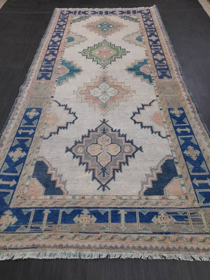 Muted Vintage Runner Rug 5 x 10.4 Turkish Runner Rug Handmade Runner Rug Hallway Runner Kitchen Runner Rug Wool Runner Rug Oriental Runner