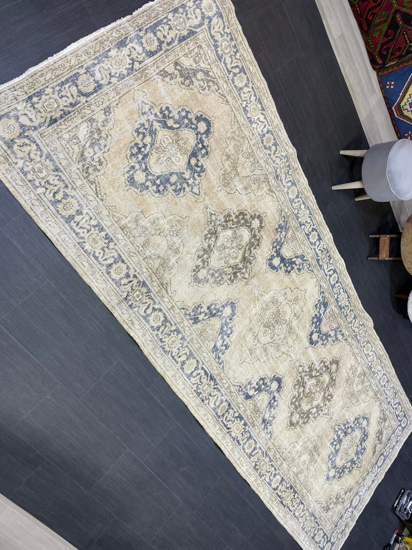 Muted Oushak Runner Rug, Muted Vintage 4.8 x 11.7 Runner Rug, Hallway Runner Rug, Kitchen Runner Rug Wool Runner Rug, Handmade Runner Rug