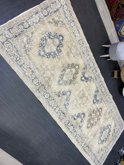 Muted Oushak Runner Rug, Muted Vintage 4.8 x 11.7 Runner Rug, Hallway Runner Rug, Kitchen Runner Rug Wool Runner Rug, Handmade Runner Rug