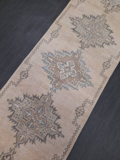 Muted Turkish Oushak Runner Rug 2.8 x 11 Oushak Runner Rug Vintage Runner Rug Hallway Runner Kitchen Runner Rug Wool Runner Oriental Runner