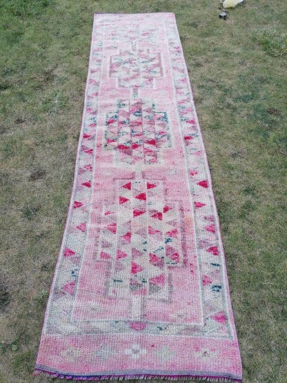 Vintage turkish runner 2'10x11 oushak high pile runner, hallway runner, vintage runner rug, hand made wool rug, kitchen rug, oushak rug