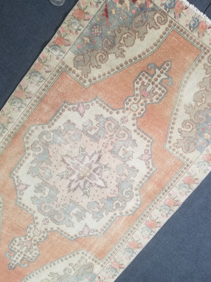 Pastel vintage rug, vintage handmade wool rug, oushak rug,rustic distressed rug 4x7'7  feet