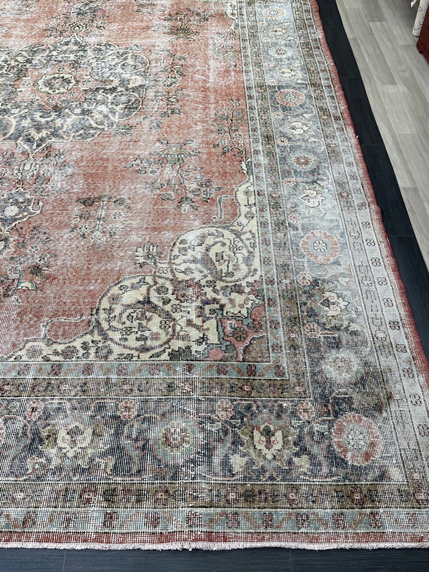 Muted OUSHAK RUG  TURKISH 8.8 x 12 Rug Distressed Vintage  Rug Wool Hand Knotted Rug Large Handmade Rug 8x11 Vintage Turkish 9x12 Rug
