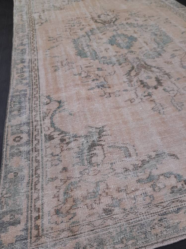 Vintage RUG 6x9.5 TURKISH Oushak Rug Vintage Navy Oriental Rug  Vintage Persian Rug Hand Made Rugs  Turkish Rug Antique Rug Distressed Rug