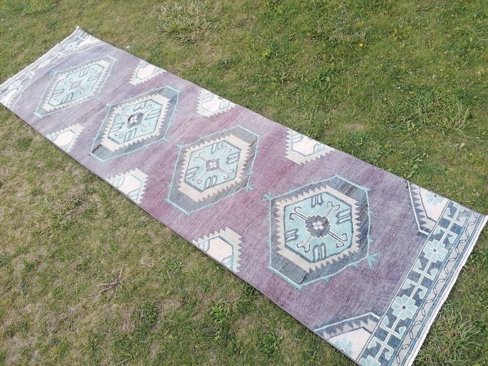 Vintage  purple runner 2'7x9'5 oushak wool runner hallway handmade runner, turkish runner rug, entery runner, kitchen runner