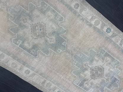 Muted Oushak Runner Rug 4.7 x 12.6 Turkish Runner Rug Muted Vintage Runner Rug Hallway Runner Rug Kitchen Runner Rug Wool Runner