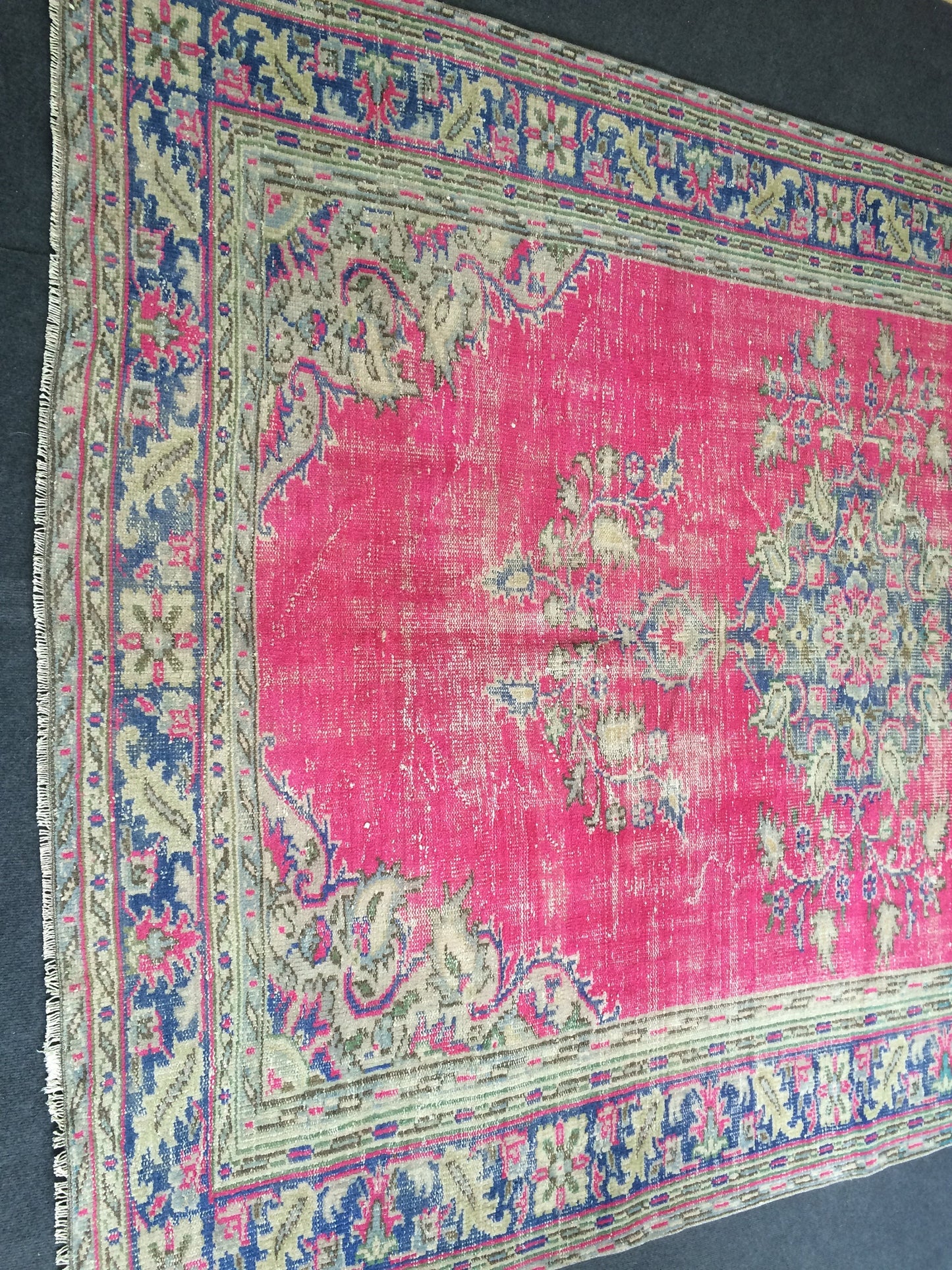 6.8 x 10 Turkish Rug, Oushak Rug, Handmade Rugs, Wool Vintage Hand Knotted Rug, Oriental Rugs, 7 by 10 Vintage Rug, hot pink, purple