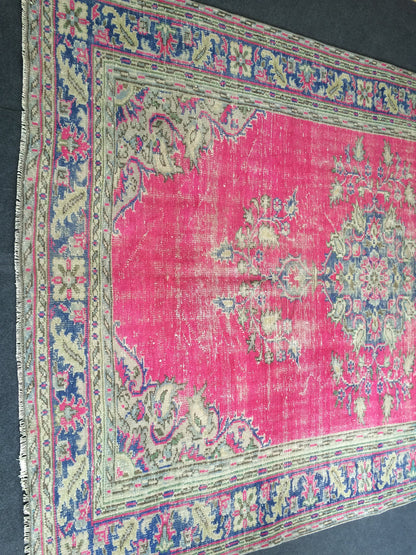 6.8 x 10 Turkish Rug, Oushak Rug, Handmade Rugs, Wool Vintage Hand Knotted Rug, Oriental Rugs, 7 by 10 Vintage Rug, hot pink, purple
