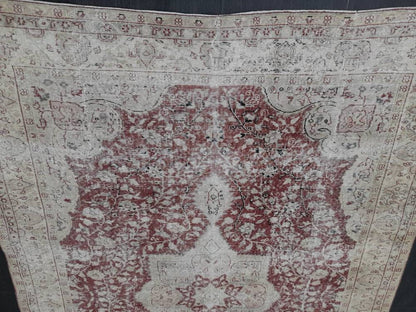 Vintage Turkish Rug 6.6 x 9 Oushak Rug Persian Rug Oriental Red Rug Muted Vintage Floral Rug Elegant Wool Rug Distressed HAND Knotted Rug